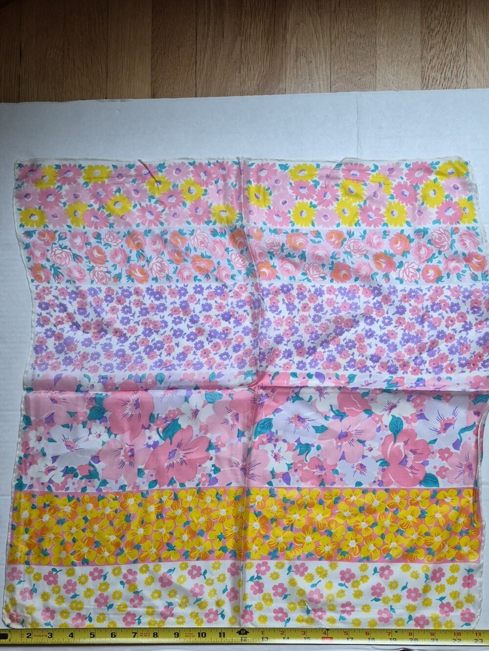 Women's Vintage Floral Patchwork Scarf - Pink, Purple & Yellow